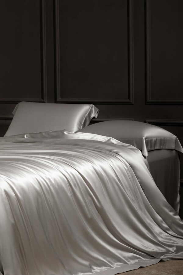 Bright Silver 25 Momme 4PCs Silk Sheet Set - Image 3