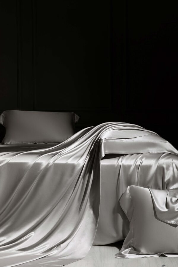 Bright Silver 25 Momme 4PCs Silk Sheet Set - Image 4