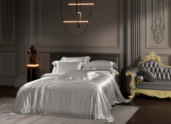 Bright Silver 25 Momme 4PCs Silk Sheet Set - Image 2