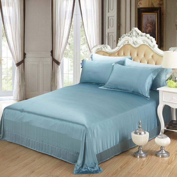 Lake blue 16 Momme 4PCs Silk Sheet Set - Image 2