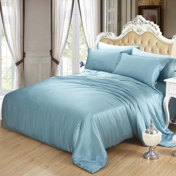 Lake blue 16 Momme 4PCs Silk Sheet Set - Image 3