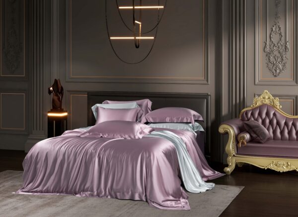Lilac Purple 30 Momme 4PCs Silk Sheet Set - Image 6