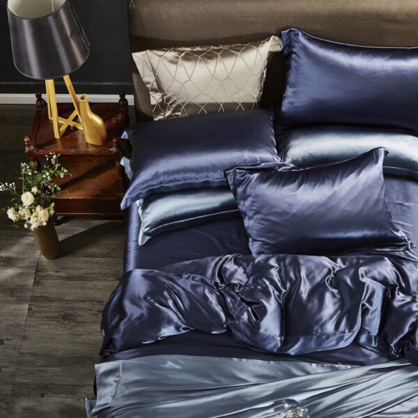 Haze Blue 25 Momme 4PCs Silk Sheet Set - Image 3