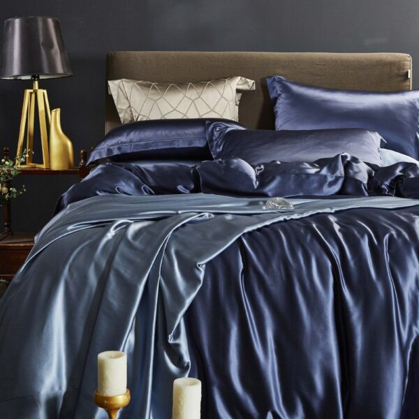 Haze Blue 25 Momme 4PCs Silk Sheet Set - Image 2