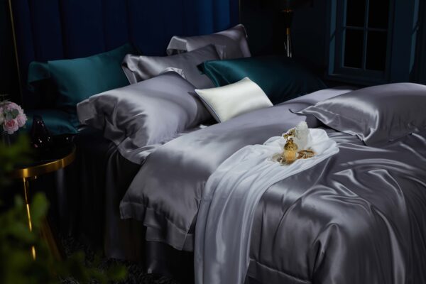 Blue-gray 30 Momme 4PCs Silk Sheet Set - Image 5