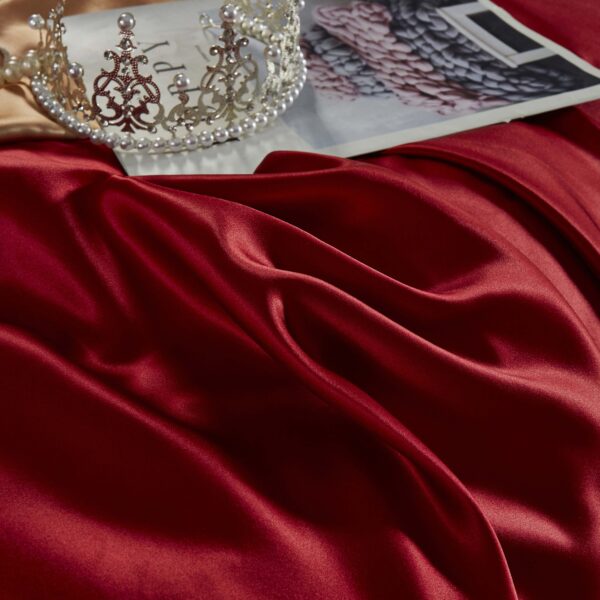 Rich Burgundy 25 Momme 4PCs Silk Sheet Set - Image 4