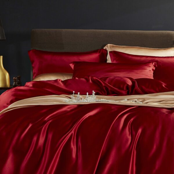 Rich Burgundy 25 Momme 4PCs Silk Sheet Set - Image 2