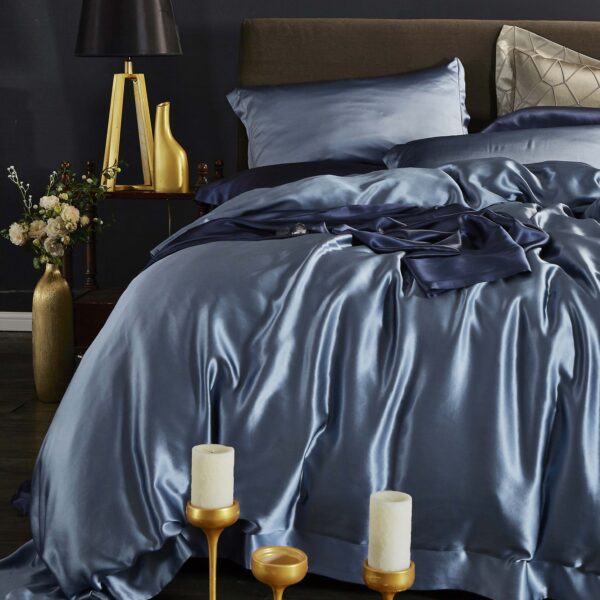 Haze Blue 25 Momme 4PCs Silk Sheet Set - Image 2